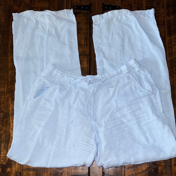 Tommy Hilfiger 100% linen light blue wide leg pants women’s 10 adjustable waist - Picture 1 of 3